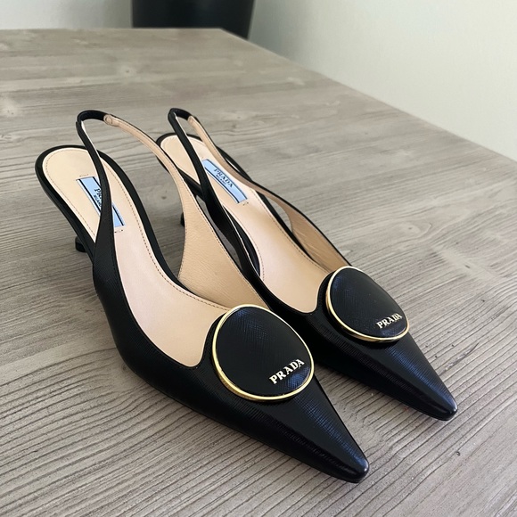 Prada Shoes - FIRM PRICE*** Authentic PRADA Logo pointed toe slingbacks-Size 39